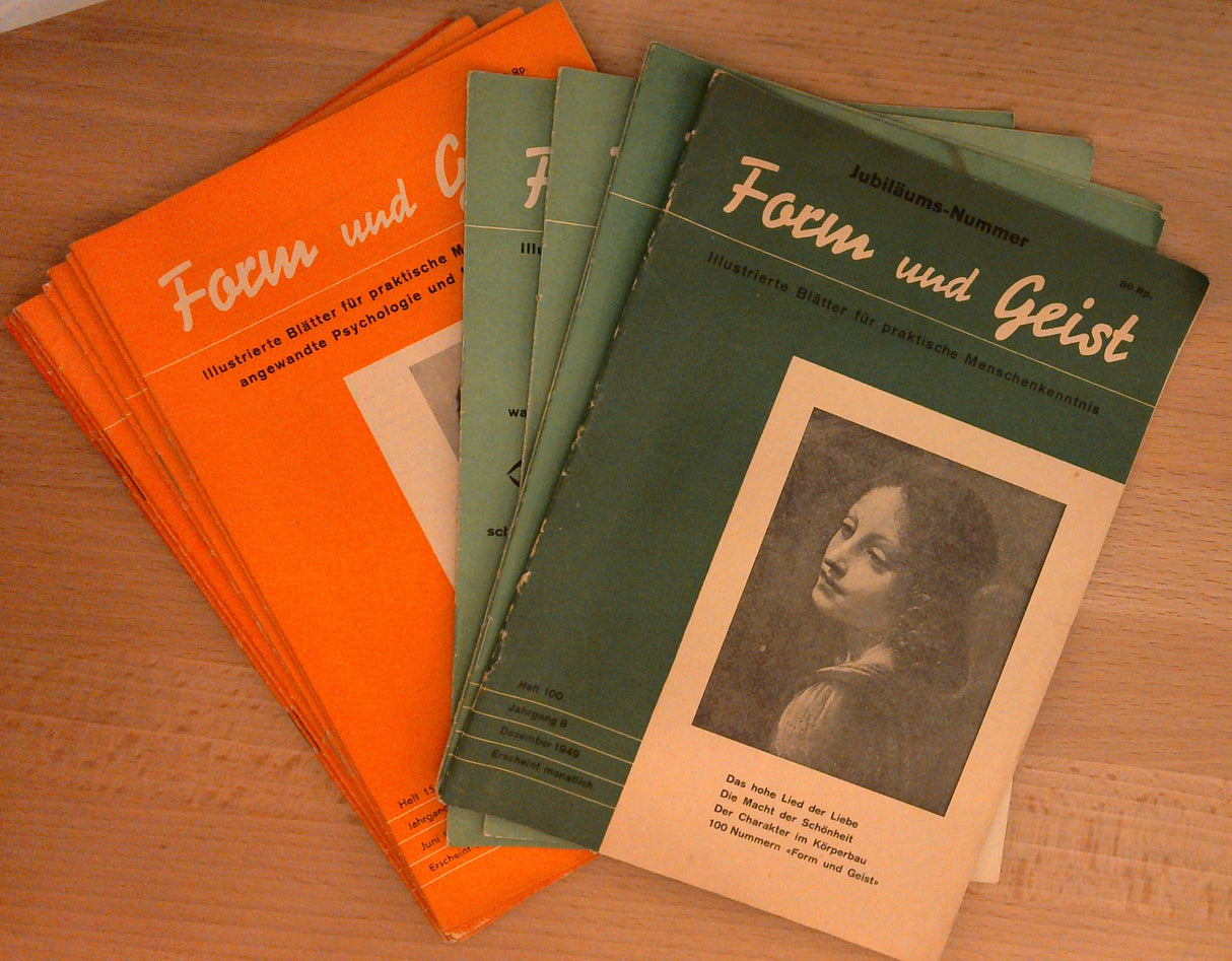 Konvolut: Form und Geist / La Psychologie Pratique : Blätter für praktische Menschenkenntnis ... Jahrgang 1 / 2 / 3 (fehlend Heft 27) / 4 / (unvollständige Jg.) 12 / 13 / 14.