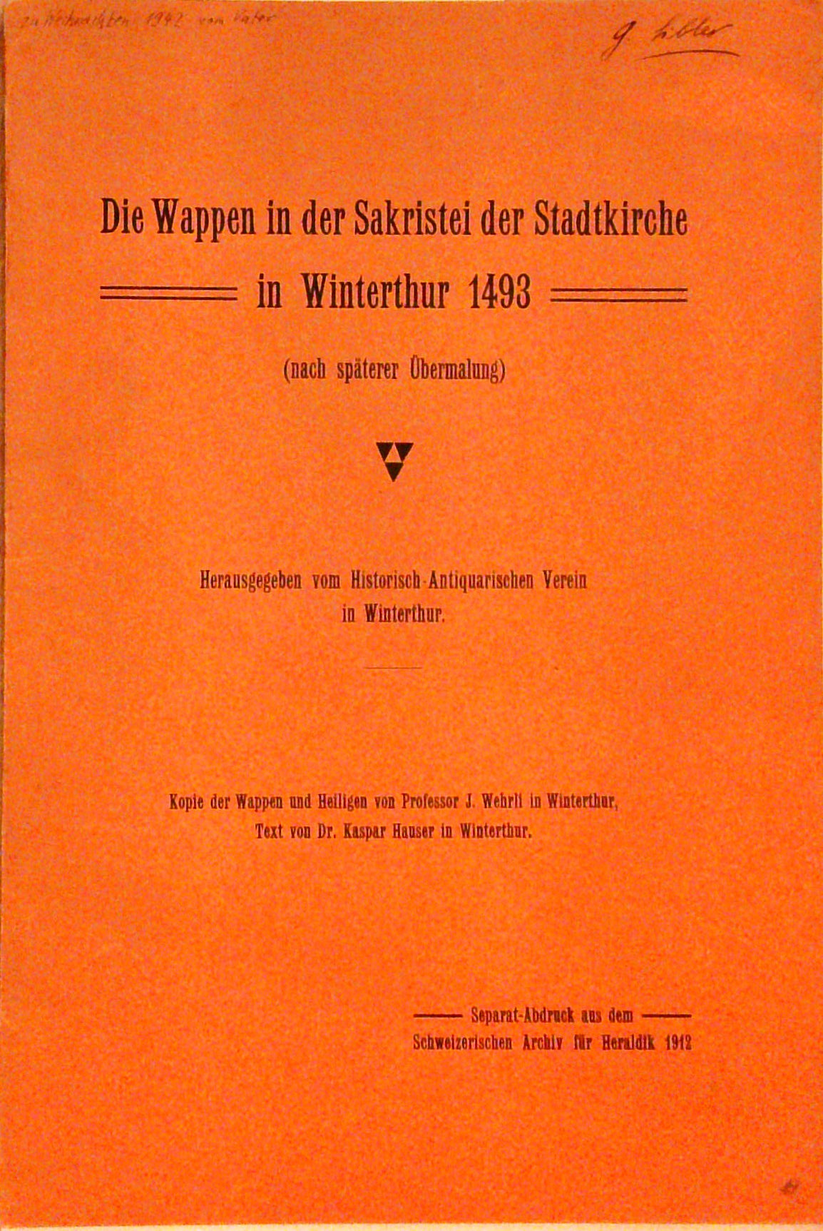 Die Wappen in der Sakristei der Stadtkirche in Winterthur 1493 (nach späterer Übermalung).