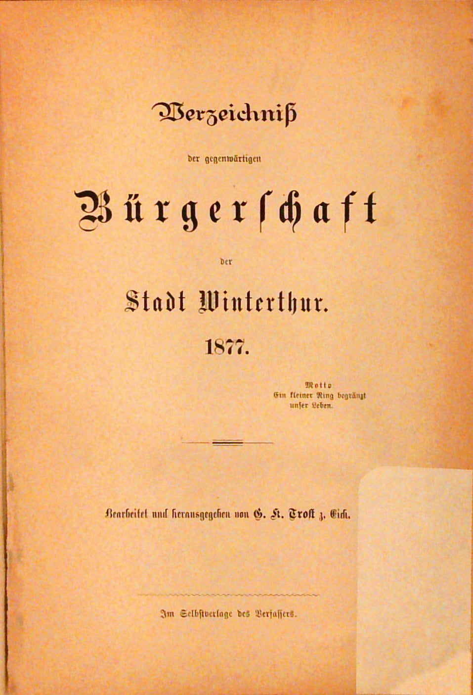 Verzeichnis der gegenwärtigen Bürgerschaft der Stadt Winterthur 1877
