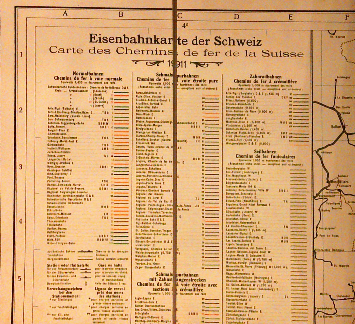 Eisenbahnkarte der Schweiz. Carte des Chemins de fer de la Suisse