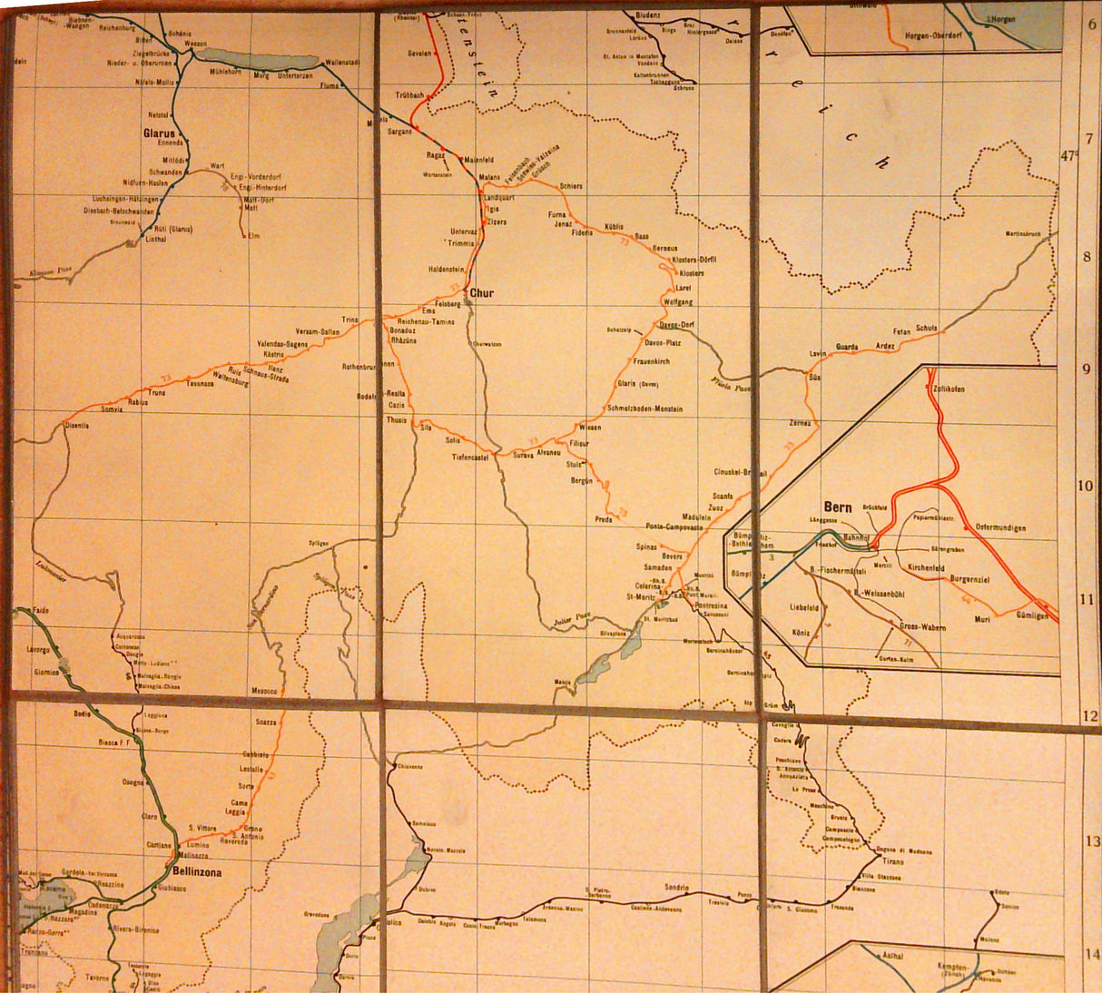 Eisenbahnkarte der Schweiz. Carte des Chemins de fer de la Suisse