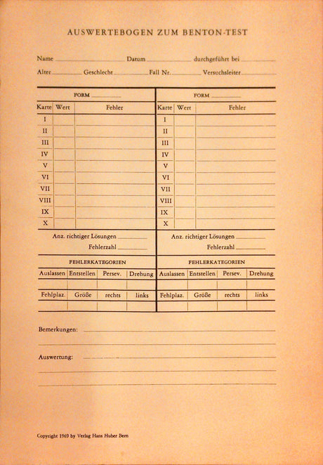 Der Benton-Test: Handbuch und Auswert-Bogen-Block. 6. unveränderte Auflage.