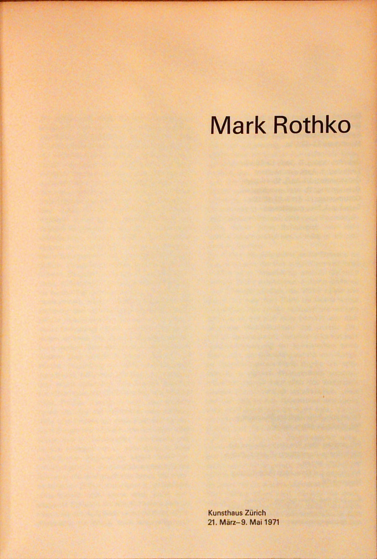 Mark Rothko. Kunsthaus Zürich 21. März - 9.Mai 1971